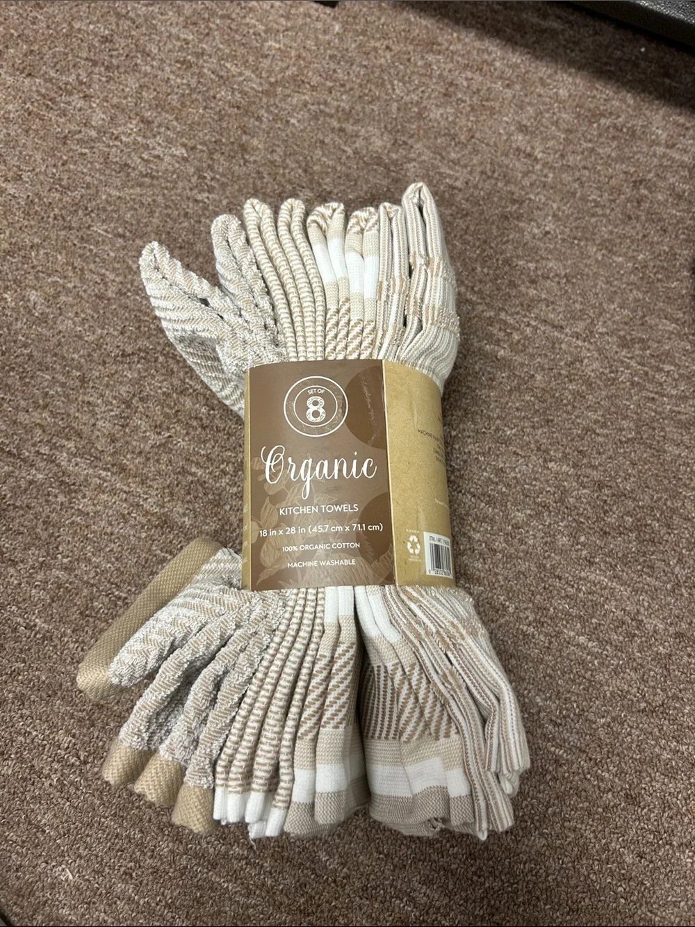 Organic Beige & White Kitchen Towels - 8 Pack
